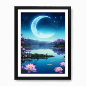 Moon And Lotus Pond Art Print