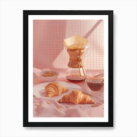 Pink Breakfast Food Chemex Coffee And Croissants 3 Art Print