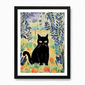 Henri Edmond Cross Style Black Catwith Lavender And Oranges 2 Art Print
