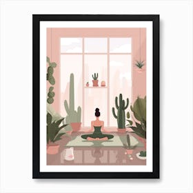 A Woman Doing Yoga With Cacti Illustration 3 Art Print