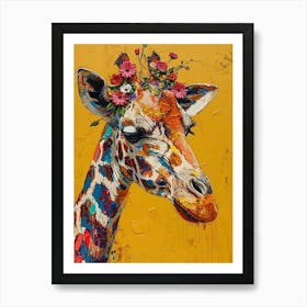 Floral Textured Giraffe 1 Art Print