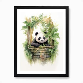 Panda Art Woodworking Watercolour 2 Art Print