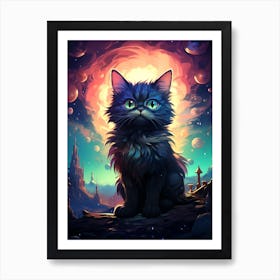 Black Cat In Space Art Print