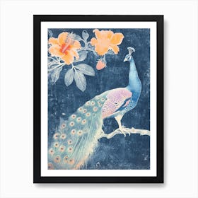 Vintage Floral Peacock Cyanotype Inspired 1 Art Print