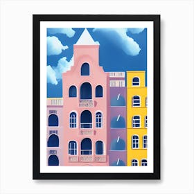 Pink Spire Town Hall Clouds Architecture Art Print