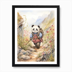 Panda Art Hiking Watercolour 1 Art Print