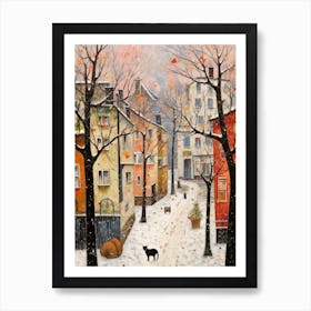 Cat In The Streets Of Budapest   Hungary With Snow 4 Art Print