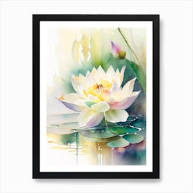 Blooming Lotus Flower In Pond Storybook Watercolour 3 Art Print