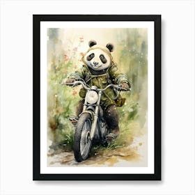 Panda Art Biking Watercolour 1 Art Print