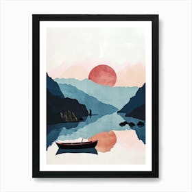 Sunset On The Como Lake, Minimalism Art Print