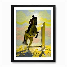 Horse Jumping At Sunset Art Print