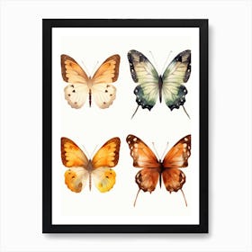 Watercolor Butterflies Isolated On White Background Art Print