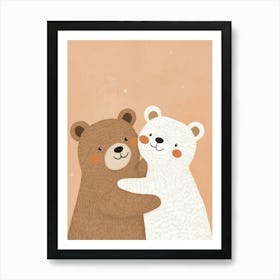 Two Bears Hugging, Nursery Wall Art for Kids Art Print