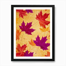 Autumn Themed Wallpaper Showcasing A Sun Drenched Group Of Maple Leaves In Varying Shades Of Red Or (1) Art Print