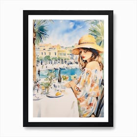 At A Cafe In Cannes France 2 Watercolour Art Print