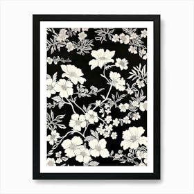 Great Japan Hokusai Black And White Flowers 2 Art Print