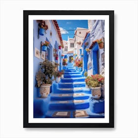 Blue Street In Chefchaouen, Morocco Art Print