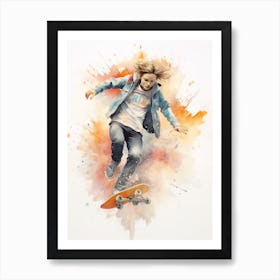 Girl Skateboarding In Melbourne, Australia Watercolour 2 Art Print