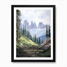 Dolomiti Bellunesi National Park Italy Watercolour 1 Art Print