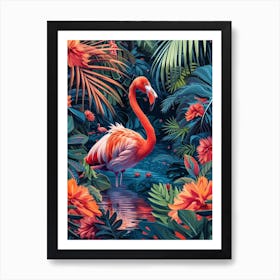 Greater Flamingo Greece Tropical Illustration 4 Art Print