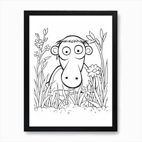 Line Art Jungle Animal Proboscis Monkey 3 Art Print