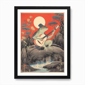 Frog Playing Guitar,  Matsumoto Hoji Inspired Japanese 4 Art Print