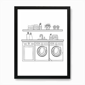 Wash Day Routine line drawing Art Print