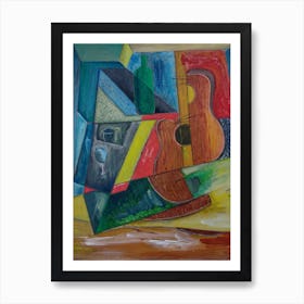 Dining Room Wall Art, Guitar and Bottle Vibrant Expressions Art Print