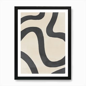 Black And Beige Wavy Lines Art Print