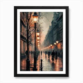 Old Town At Night Art Print