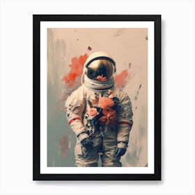 Astronaut With A Bouquet Of Flowers 2 Art Print