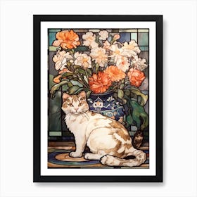 Anemone With A Cat 3 Art Nouveau Style Art Print