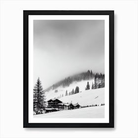 Les Menuires, France Black And White Skiing Poster Art Print