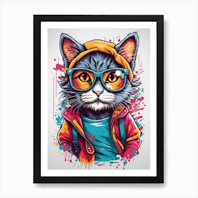 Full Color Cute Cat Wearing Glasses Art Print