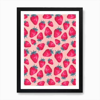 Strawberries Baby Pink Art Print
