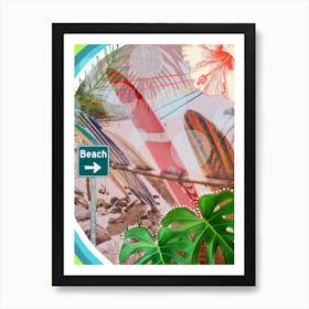 To The Beach Tropical Collage Art Print