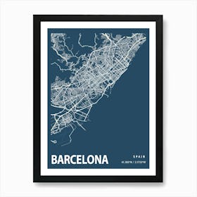 Barcelona Blueprint City Map 1 Art Print