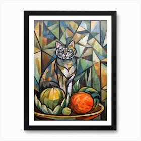 Proteas With A Cat 3 Cubism Picasso Style Art Print