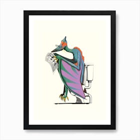 Dinosaur, Pterodactyl On Toilet Art Print