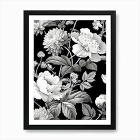 Great Japan Hokusai Monochrome Flowers 1317 Art Print