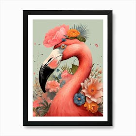 Bird With A Flower Crown Flamingo 4 Art Print