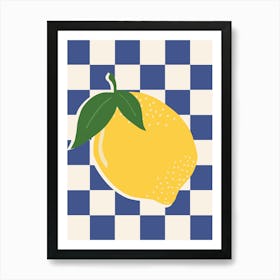 Lemon Checkerboard Blue Art Print