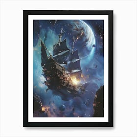 Fantasy Ship Floating in the Galaxy 9 Art Print