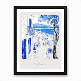 Santorini Greece 2 Mediterranean Blue Drawing Poster Art Print