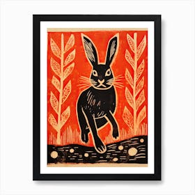 Rabbit, Woodblock Animal  Drawing 4 Art Print