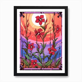 Pink And Red Plant Illustration Spiderwort 1 Art Print