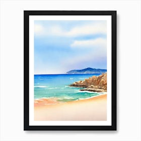 Cala Estreta Beach, Costa Brava, Spain Watercolour Art Print