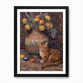 Heather With A Cat 3 William Morris Style Art Print