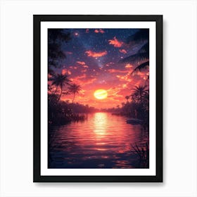 Sunset Over The Water 3 Art Print