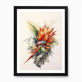Beehive With Bird Of Paradise Flower Watercolour Illustration 4 Art Print